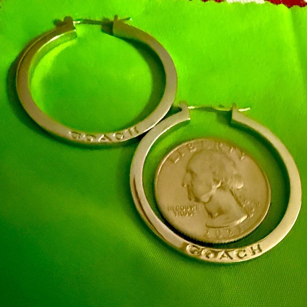 Coach Silver-Tone Logo Hoop Earrings